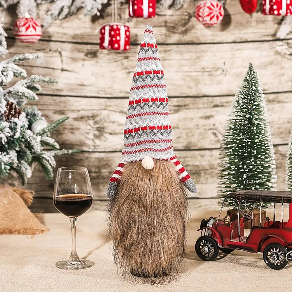 

Portable Wine Bottle Knit Hat Eco-friendly Fine Texture Knitted Fabric Holiday Gift Christmas Wine Bottle Cover