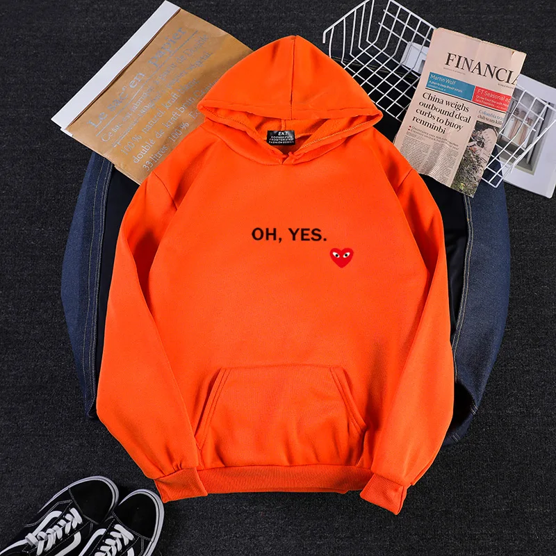 

Autumn And Winter New Harajuku Style Japan Korean Loose Sweatshirt Kawaii Oh Yes Heart Print Pattern Fleece Couple Hoodies