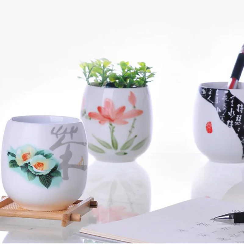 

4 pcs/set Jingdezhen Ceramic Teacup Tea bowl Hand Painted Coffee Wine Cups Blue and white Tea set Drinkware Supplies 220ml