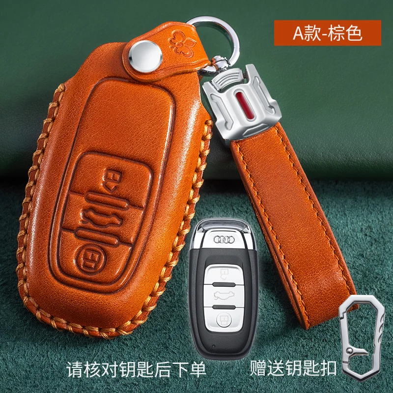 hot sale genuine leather car key cover protector case for audi a3 a4 a5 c5 c6 8l 8p b6 b7 b8 c6 rs3 q3 q7 tt 8l 8v s3 keychain free global shipping