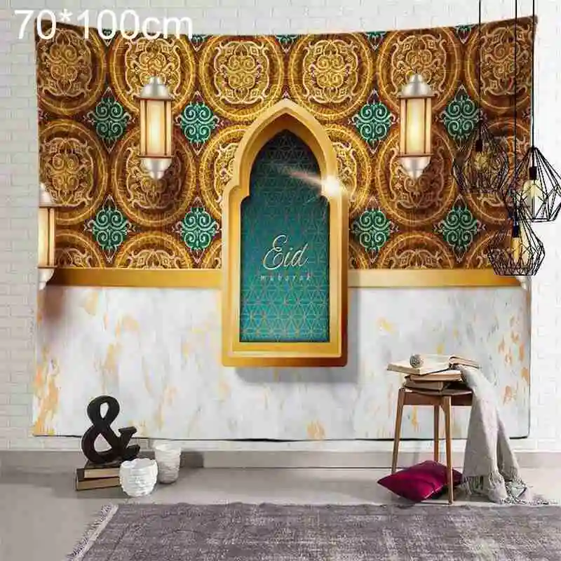 

Hanging Ramadan Tapestry Home Background Moon Star Eid Mubarak Living Room Sofa Polyester Towel Home Decor 70*100Cm