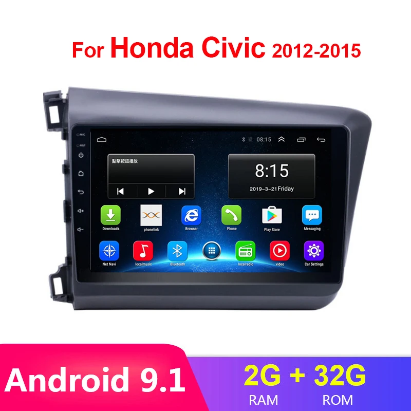 

Автомагнитола на Android 9,1 для Honda Civic 2012 2013-2015, 9 ", мультимедийный видеопроигрыватель, GPS-навигация, Mirror link, Wi-Fi, FM