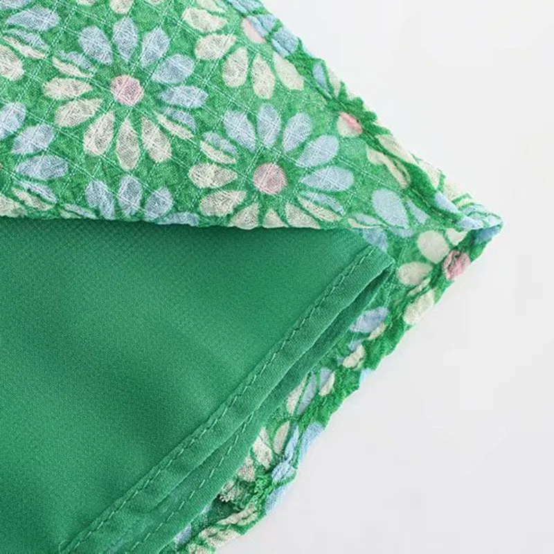 

Alldoke Green Summer Dress Women Flower Print Spaghetti Strap Mini Dress Ladies Square Collar Fungus Mini Dress Femme Vestidos