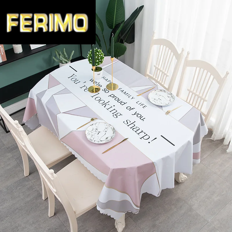 

Household tablecloth, waterproof, oil-proof, burn-proof oval tablecloth, household modern simple coffee table, straight lace