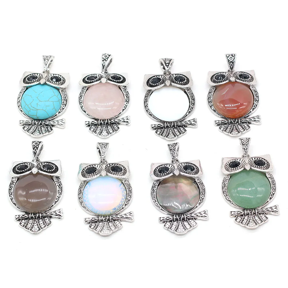 

Natural Stone Pendant Owl Shaped Jewelry Embellishment DIY Necklace Animal Shaped Jewelry 30x55mm