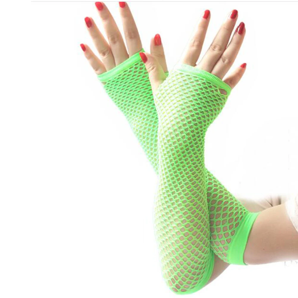 Женские неоновые сексуальные перчатки длинные без пальцев Ажурные кружевные