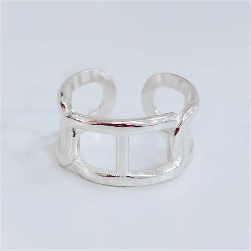 Korean Fashion Whole Price New Promotion Tibetan Sliver Big Glossy Polish Ring Hollow Letters DD Chain Square Rings Female Gift | Украшения