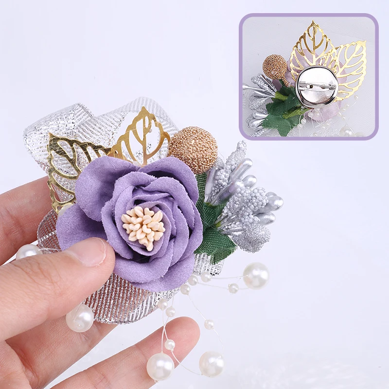 

Hot Sale Groom Corsage Exquisite Wrist Flower Wedding Full Set of Simulation Flowers Mori Bridesmaid and Best Man Corsage XH071