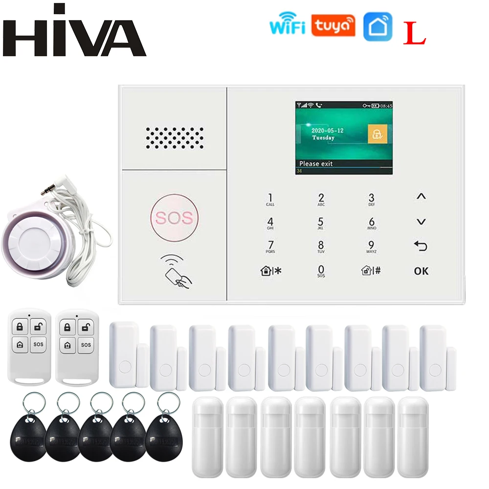 HIVA Tuya Safety GSM WiFi Alarm System for Home Business Security Alarm Warehouse Wireless work with Alexa door sensor