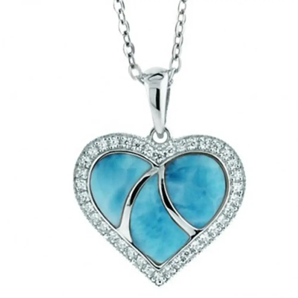 

Fine Blue Larimar Jewelry 925 Sterling Silver Natural Larimar Heart Women's Pendant Necklace For Gift