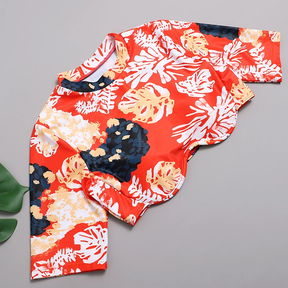 

Leaf Print Bikini Set Short Sleeve Swimwear Women Two Pieces Swimsuit Female 2020 Sexy Bathing Suit Summer Beach Wear Bikini XXL
