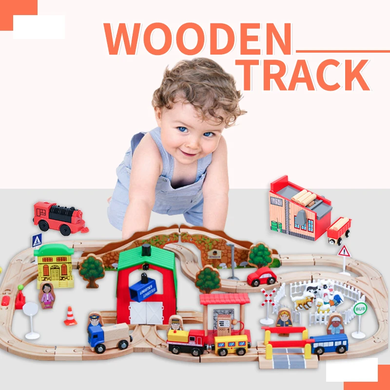 

Wooden Train Track Set Kids Wooden Railway Puzzle Slot Transit Wood Thoman Tracks Rail Transit Train Railway Toys For Children