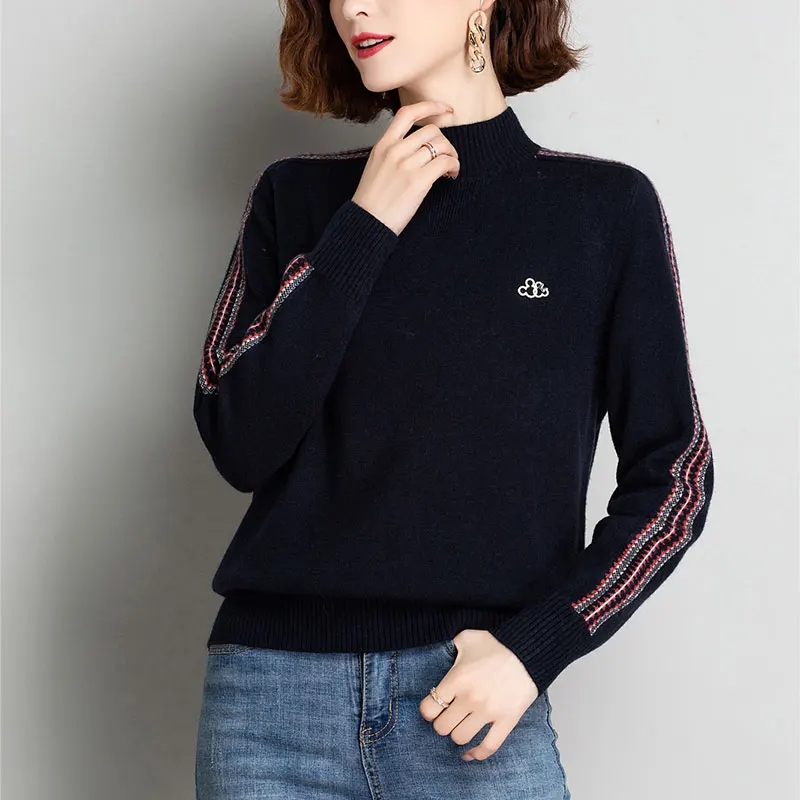 

red woman sweaters female 2020 flower Black turtleneck oversize Christmas jersey korean warm pullover white skin femme hiver