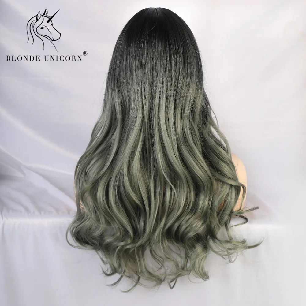 Парики из искусственных волос без шапочки основы длиный волнистый зеленый парик