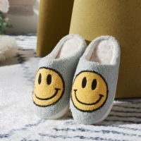 winter womens slippers happy smile face rubber slippers for women 2021 indoor fur cotton men couple slipper women shoes
