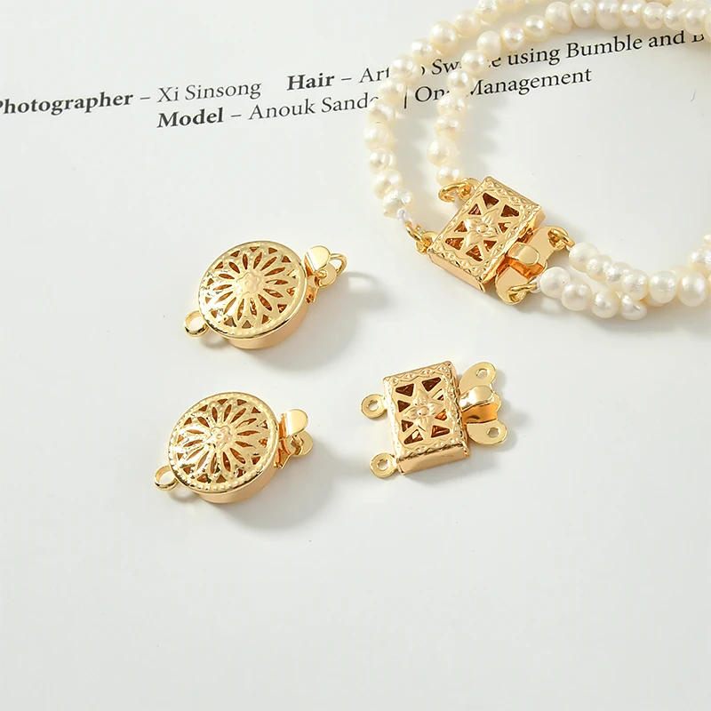 

18k gold-plated single row double-layer plunger buckle diy handmade jewelry finishing accessories