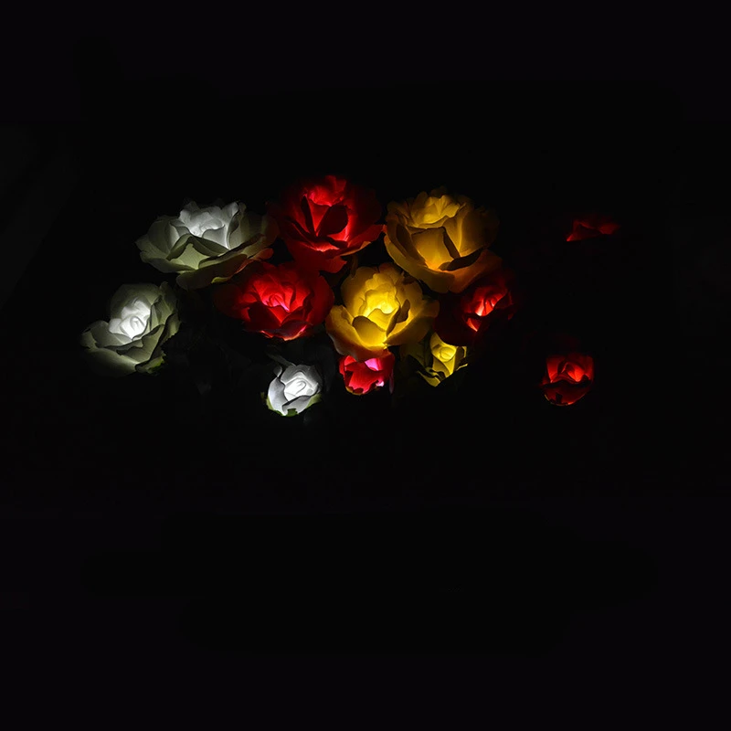 Солнечный светодиодный полюсный светильник лампа с цветком розы 3 головки