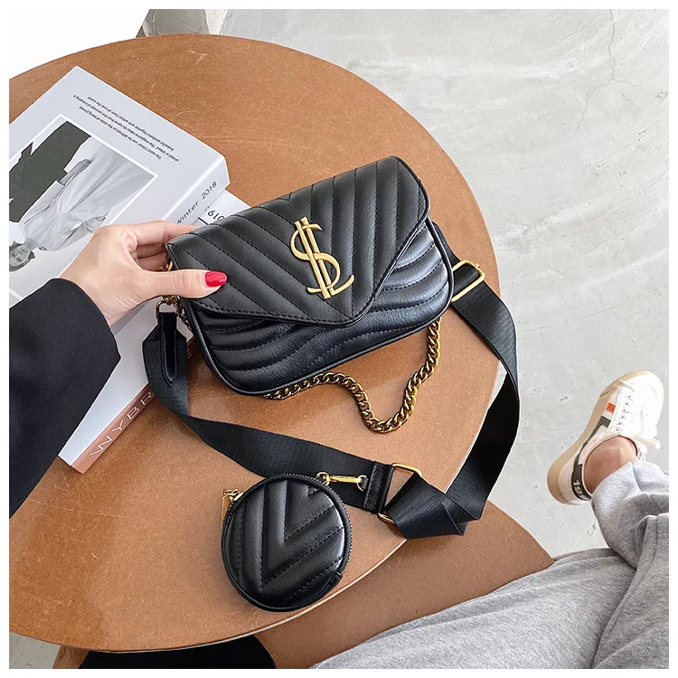 Модная женская сумка через плечо с цепочкой почтальонка маленьким кошельком