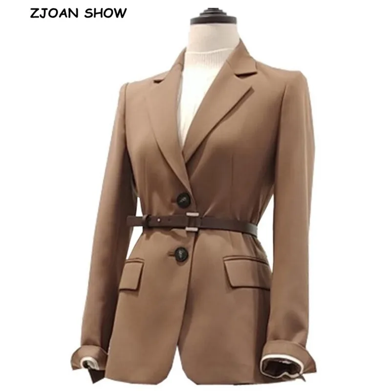 2019 осенний элегантный Одноцветный Однобортный блейзер с поясом шикарный женский