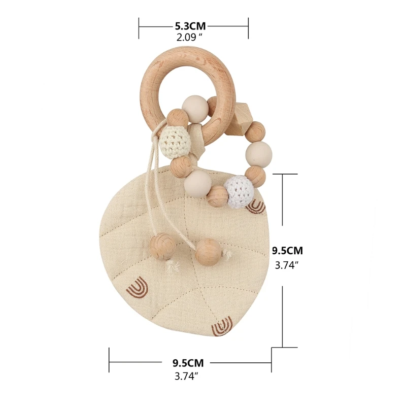 

Baby Wooden Teether Ring with Leaves Shape Absorbent Cloth Towel Blanket Rattle Beads Molar Toy Nursing Soother Newborn Infant