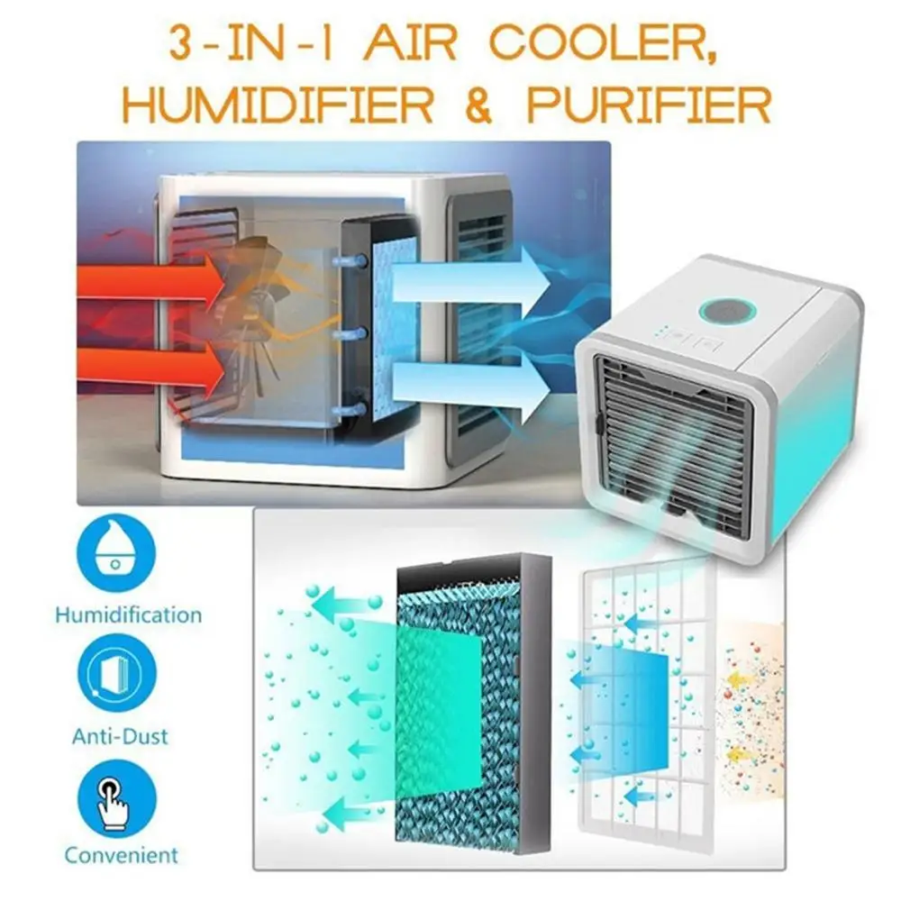 7 Color LED Night Light Mini Air Conditioner Cooling Fan USB Humidifier Purifier for Home Office Steaming Device Healthy | Дом и сад