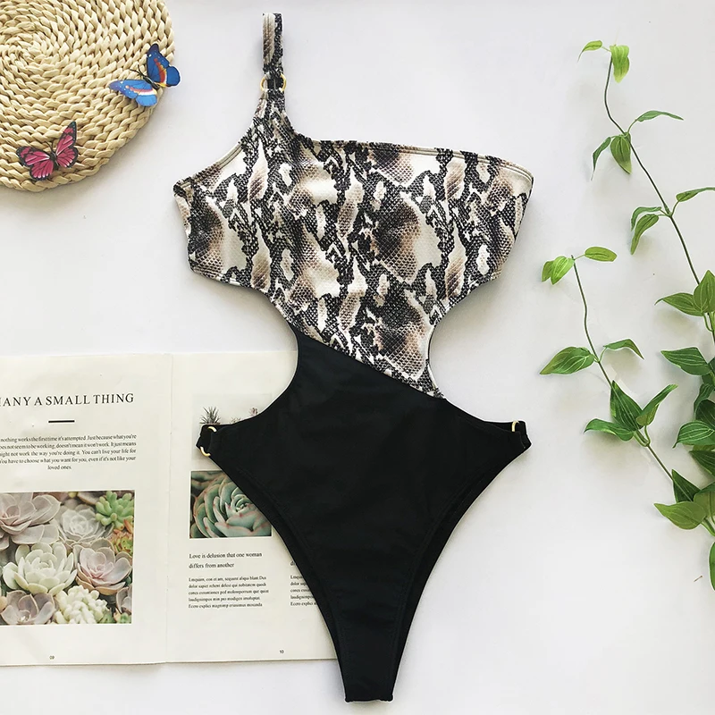 Женский купальный костюм с открытым плечом Цельный купальник трикини