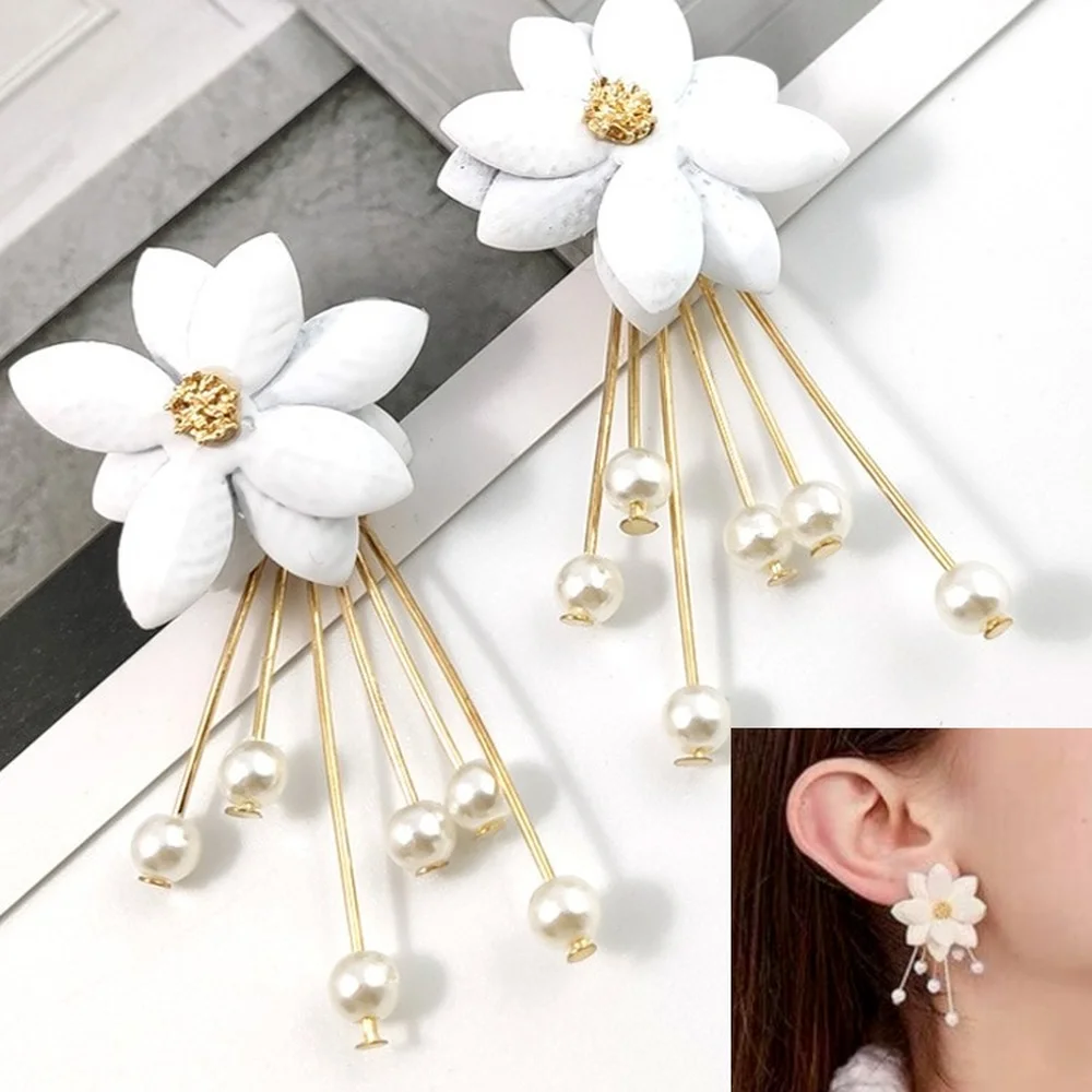 

New Earings Korean Fashion Jewelry 2021 Trend Minimalism Temperament Pearl Flower For Women Stud Earrings Set Grunge Wholesale