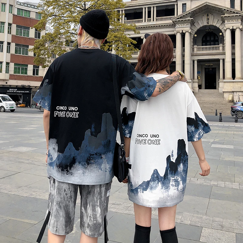 Прямая поставка повседневная Летняя мужская и женская футболка в китайском