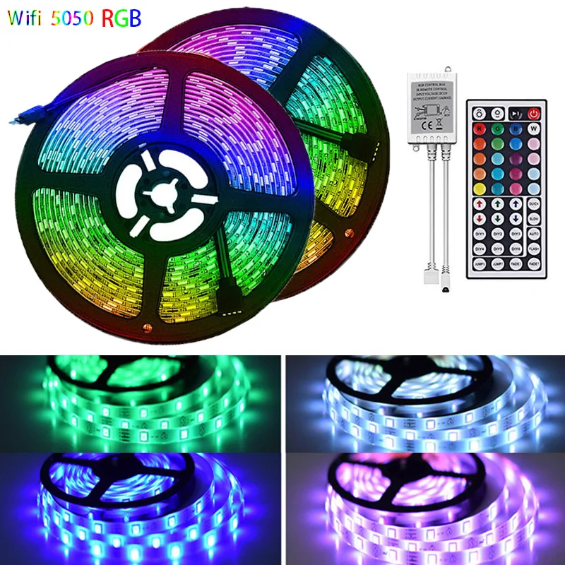 

LED Light Strips Flexible RGB 5050 DC 12V WIFI Control+Adapter Led Strip Decoration 5/10/15M BackLight Lamp Lights for Bedroom