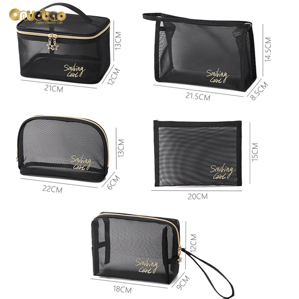 

5Pcs Set Wash Makeup Bag for Women,Black Mesh Cosmetic Bag Large Capacity Portable Travel Storage Bag