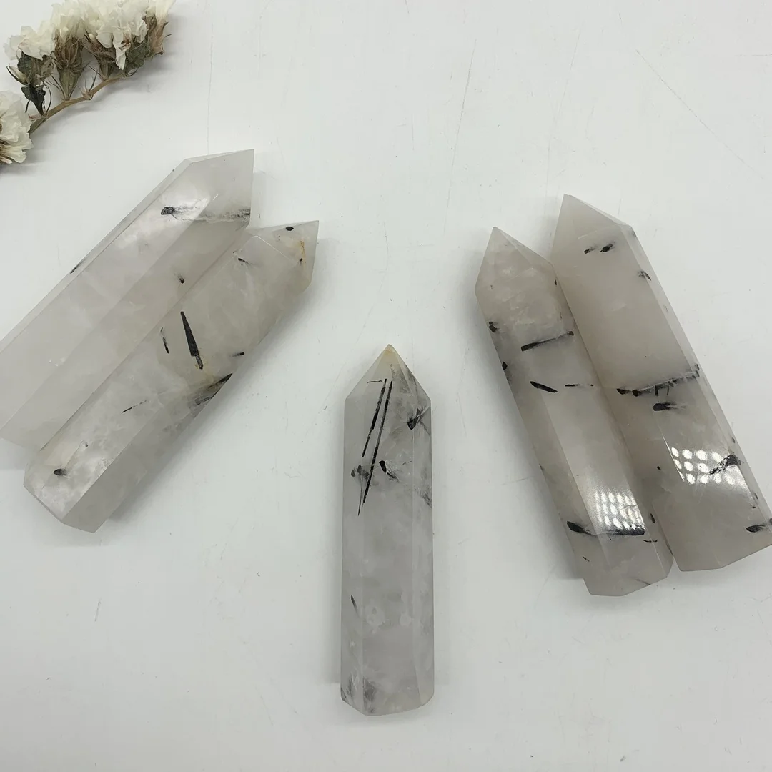 Натуральный турмалин черные волосы кварц рутилированный кристалл точечная