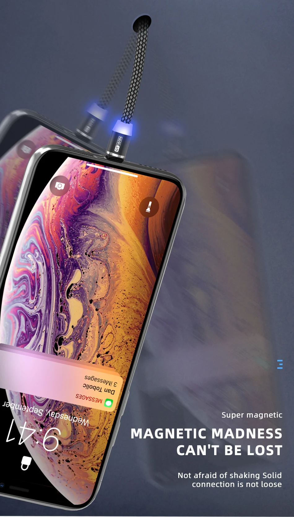 GTWIN 3A Магнитный кабель Micro USB кабель для iPhone Быстрая зарядка usb type C кабель для передачи данных для мобильного телефона Магнитный Шнур зарядное устройство 1 м/2 м