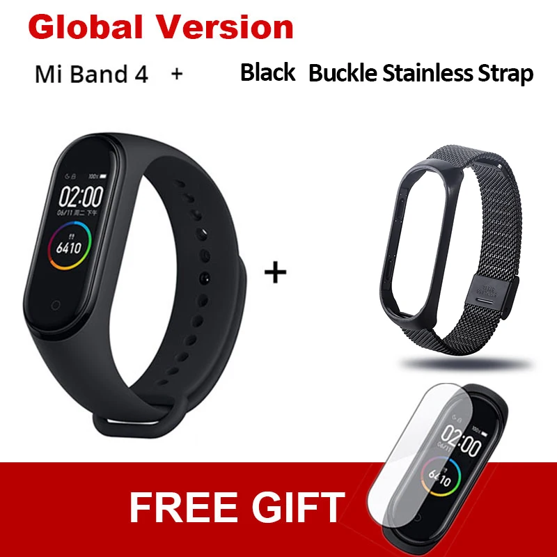 GL Add BLACK Buckle Xiaomi mi Band 4 новейший mi band 4 Mp3 музыкальный цветной экран фитнес частота сердечных сокращений Bluetooth 5,0 умные часы - Цвет: GL Add BLACK Buckle