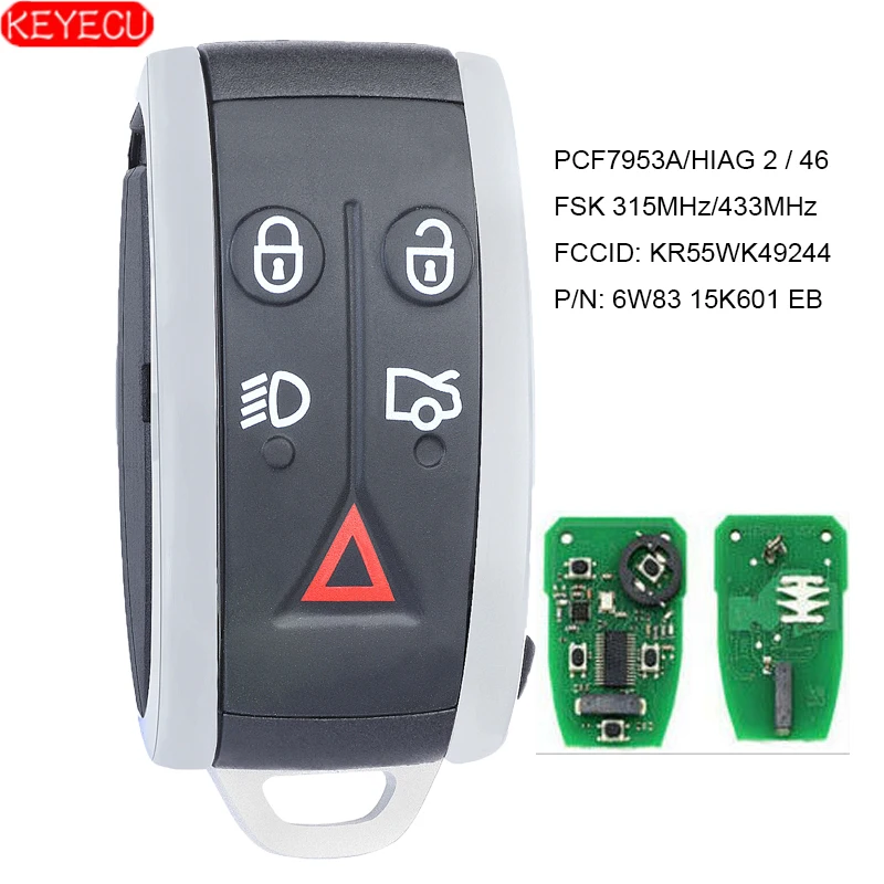 KEYECU Smart Remote Key 315 МГц/433 МГц PCF7953A 5 Кнопка для Jaguar XF XFR XK XKR 2009 2010 2011 2012 2013 - FCC:KR55WK49244 |