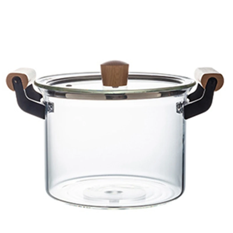 

1500Ml Glass Pot Heat Resistant Stew Pot Instant Noodles Pot Heat Resistant Double Ear Soup Pot Vegetable Salad Pot A