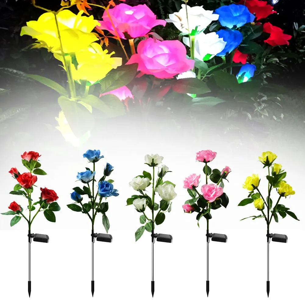 

1x 5 LED Solar Power Rose Flower Stake Lights Outdoor Garden Path Luminous Lamps Solar Power Yard Lawn Led Lights Street Light