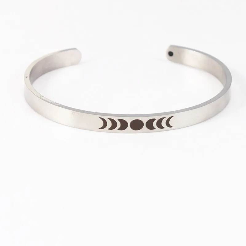 6 мм Бар Нержавеющая сталь браслет с гравировкой солнце и луна положительный