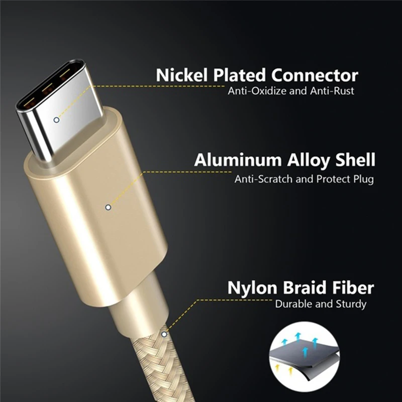 Сверхдлинный прочный нейлоновый кабель Micro USB Type C (USB C) для синхронизации данных и