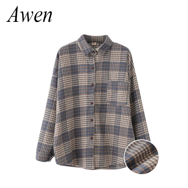 

2020 Flannel Thick Plaid Shirt Woman Long Sleeve Turn Down Collar Cotton Strong Warmth Retention Plaid Shirt Loose Pocket Coat