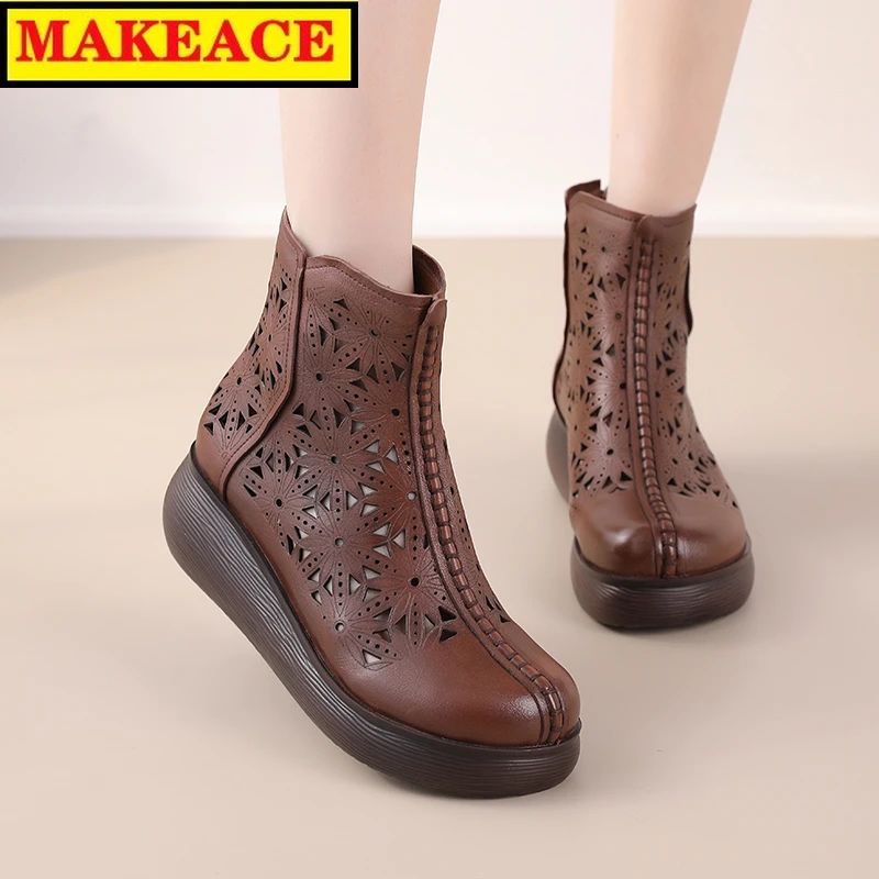 

Fashion Women's Shoes 2021 New Leather Women's Sandals Platform Sandals Wedge with Summer Cold Boots Carving Joker Women's Shoes