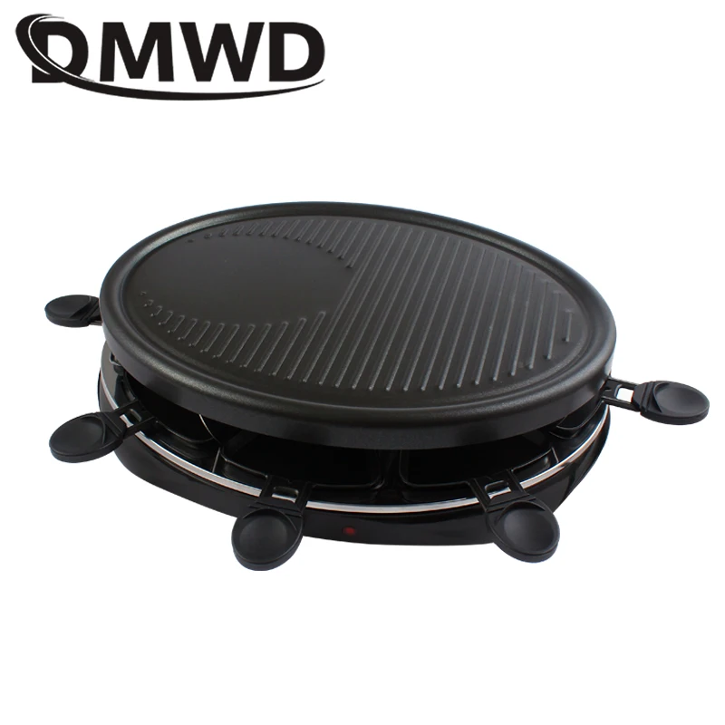 dmwd double layers smokeless raclette grilldle baking oven electric bbq grill heating stove pan barbecue iron non stick plate eu free global shipping