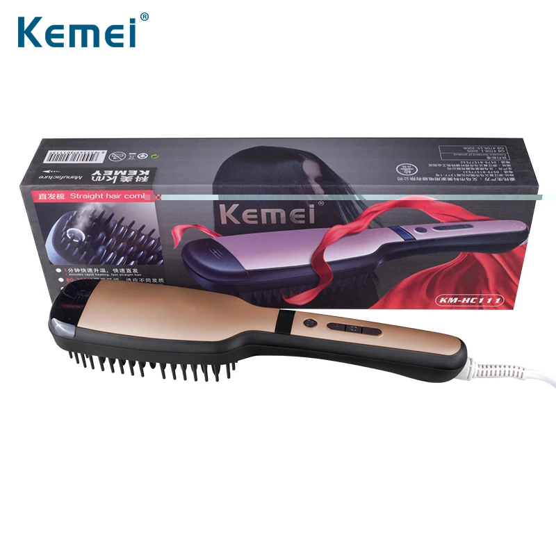 Comb with Boxes Kemei Выпрямитель для волос щетка Электрический паровой спрей ЖК-дисплей быстрый нагрев Уход за волосами гребень сплав утюги для волос для женщин P30C - Цвет: Comb with Boxes