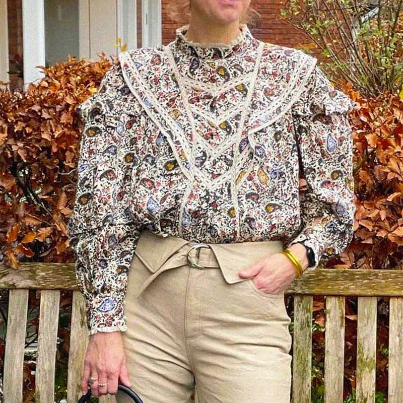 

Vintage Ruffle Blouse 2021 Lace Patchwork Hollow Out Femme Hauts Floral Print Chic Shirts Tops Female Romantic Elegant Chemsies