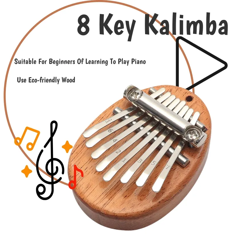 

Мини-пианино Kalimba, 8 клавиш, деревянный палец, большой палец, музыкальный инструмент, кулон, подарок для взрослых, детей, начинающих, мальчико...