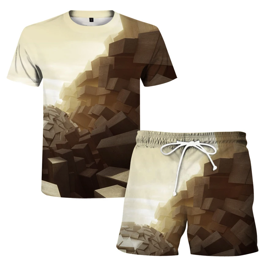 

Light speed pattern printing summer suit 3D men's gentleman casual men's suit T-shirt + shorts 2-piece set