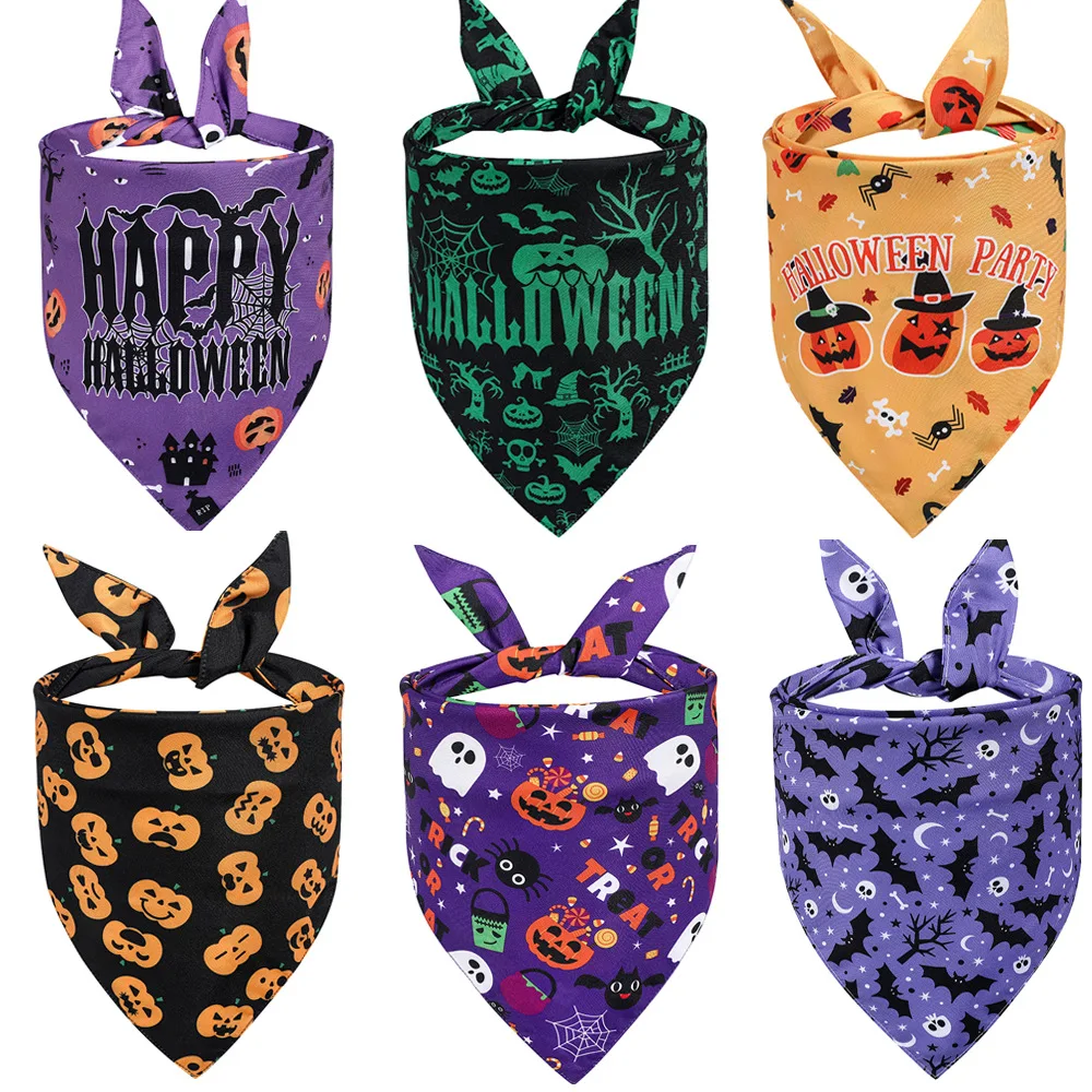 

Halloween Dog Bandanas Large Pet Scarf Pet Bandana For Dog Cotton Washable Bow ties Collar Cat Dog Scarf Large Dog Accessories