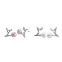 s925 sterling white fungus jewelry european and american fashion micro inlaid zircon star shaped pearl earrings for women