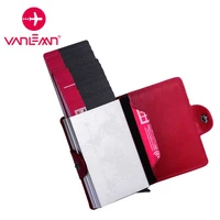 leather rfid anti theft id credit card holder wallet men metal aluminum hasp business bank card case creditcard cardholder women