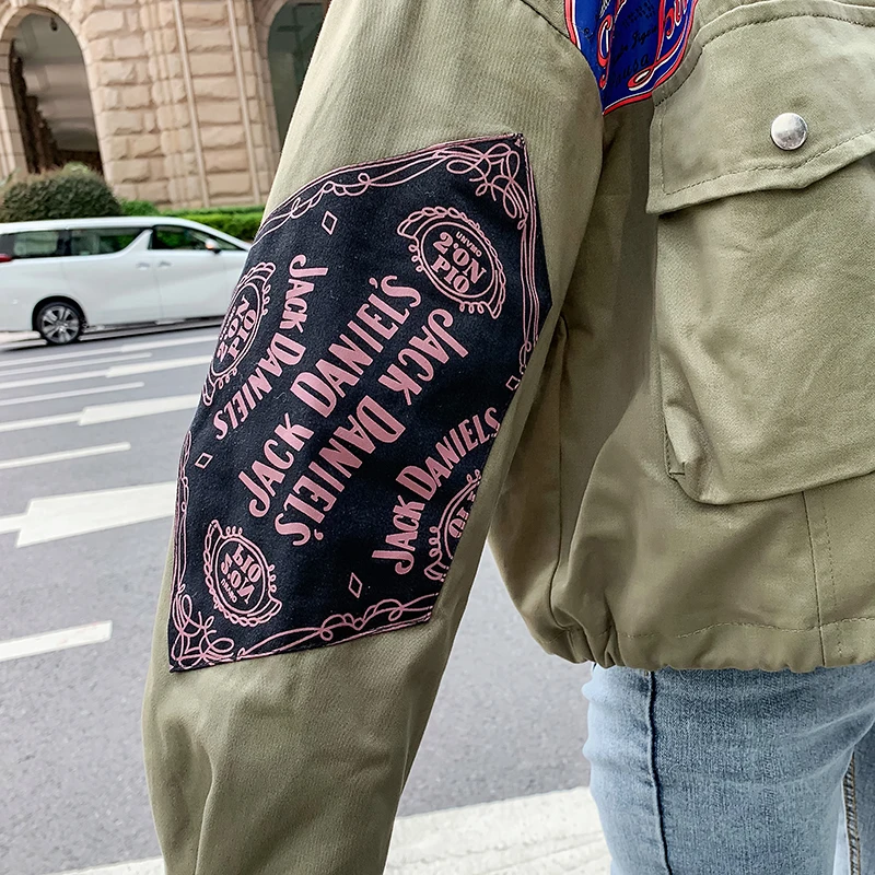 Женский Harajuku с принтом хаки Армейский зеленый черный огромный парень свободные