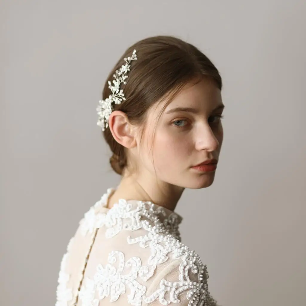 

Bridal Flower Side Hair Comb Wedding Accessory Pearl Rhinestone Headpiece